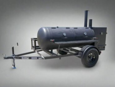 Pull Behind BBQ Smoker Premium 250 Gallon Reverse Flow with 3500lb Axle.