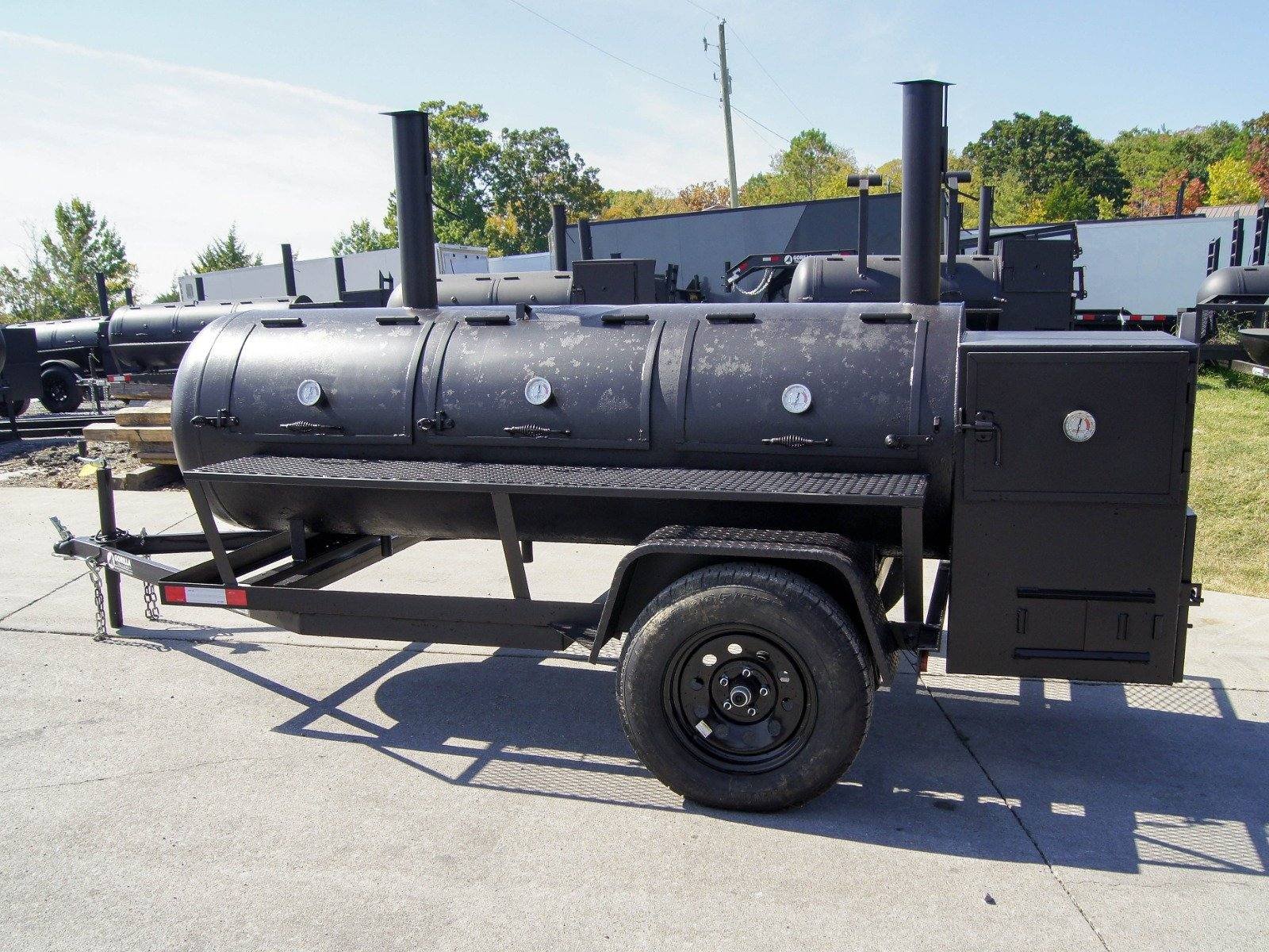 BBQ Smoker 300 Gallon Trailer Pull Behind with Charcoal Grill on the Front Compartment of Smoker - Image 2