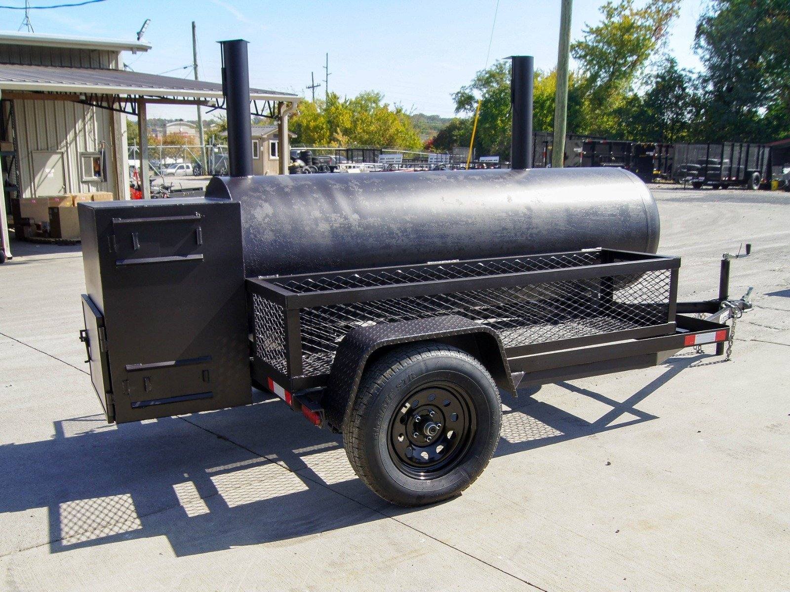 BBQ Smoker 300 Gallon Trailer Pull Behind with Charcoal Grill on the Front Compartment of Smoker - Image 6