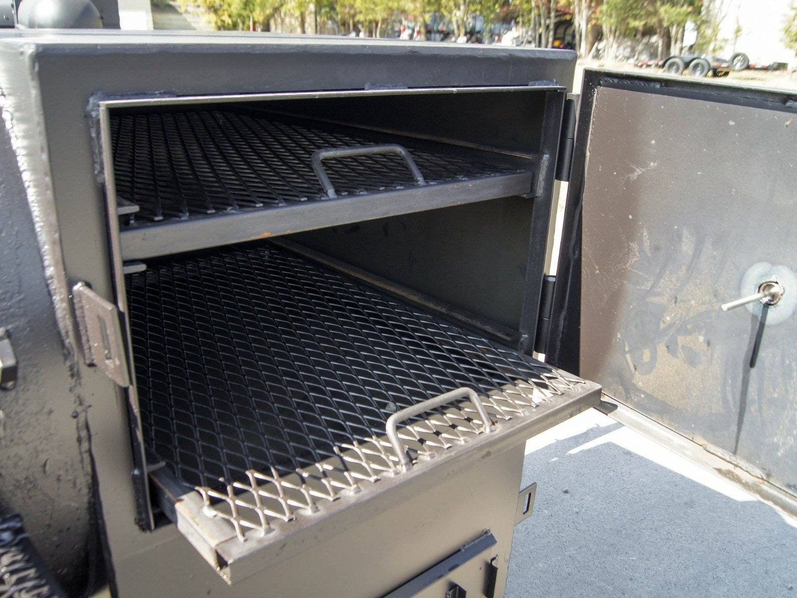 BBQ Smoker 300 Gallon Trailer Pull Behind with Charcoal Grill on the Front Compartment of Smoker - Image 19
