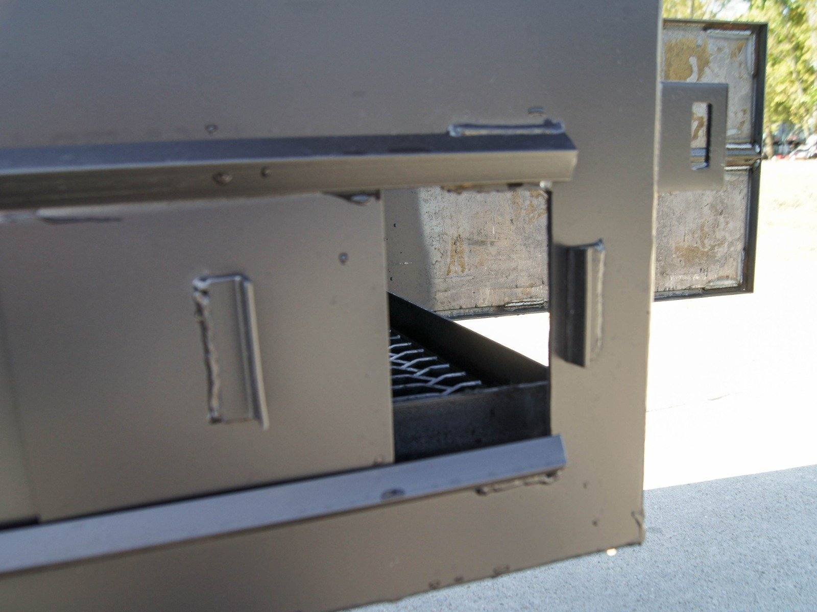 BBQ Smoker 300 Gallon Trailer Pull Behind with Charcoal Grill on the Front Compartment of Smoker - Image 20