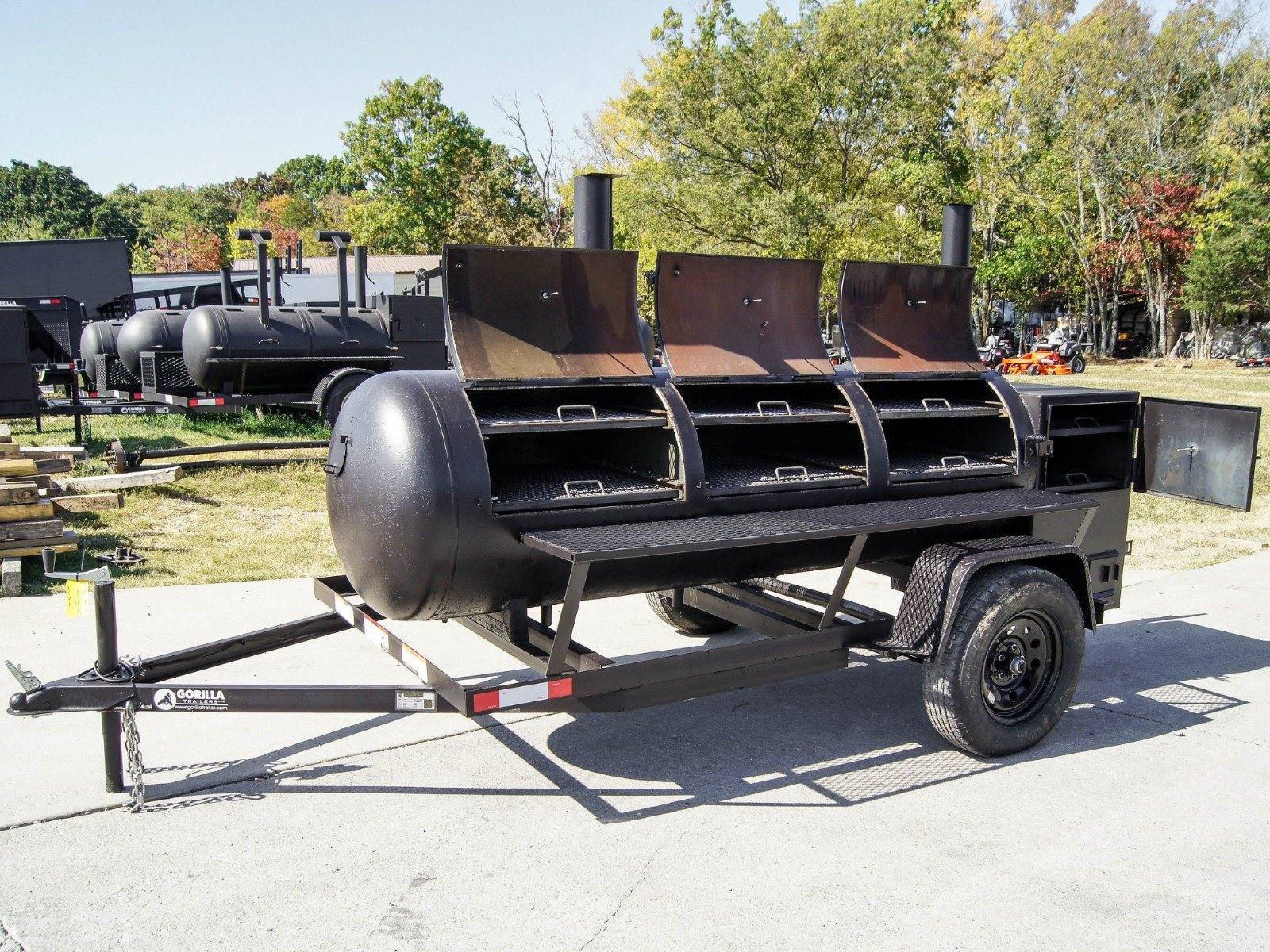 BBQ Smoker 300 Gallon Trailer Pull Behind with Charcoal Grill on the Front Compartment of Smoker - Image 25
