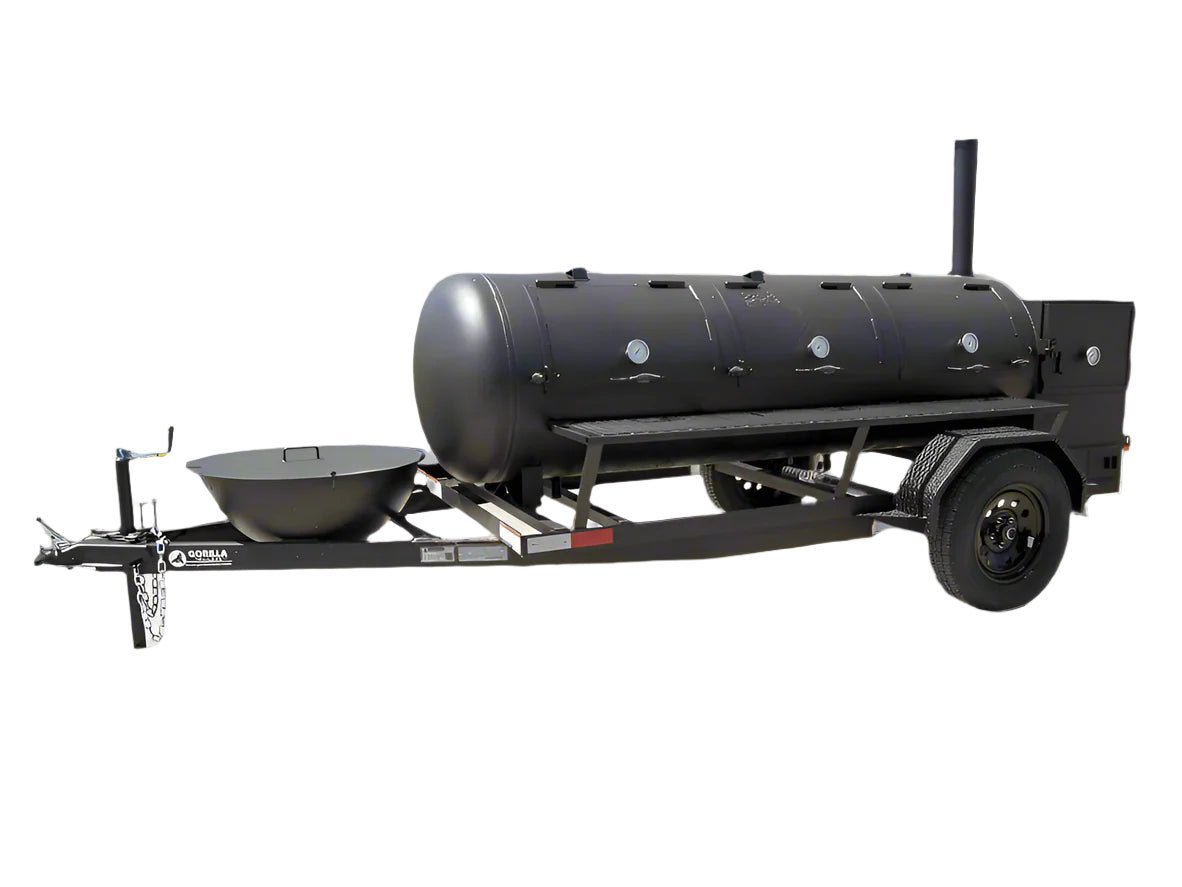 330 Gallon Pull Behind BBQ Smoker with Round Charcoal Grill 3500lb Axle