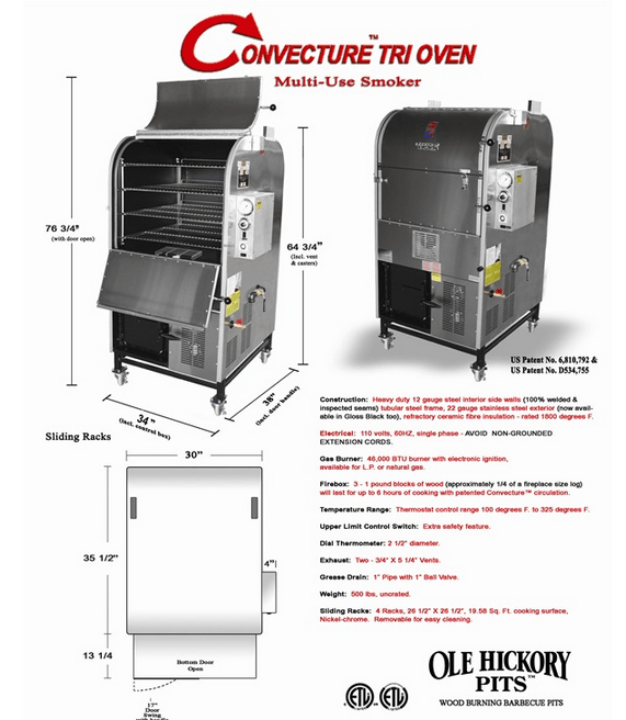 Ole Hickory Pits Model CTO BBQ Smoker Convection Tri Oven - Image 3